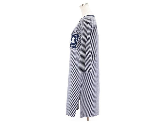 Hermès Hermes Baumwollkleid Weiß Marineblau - Ansicht 7