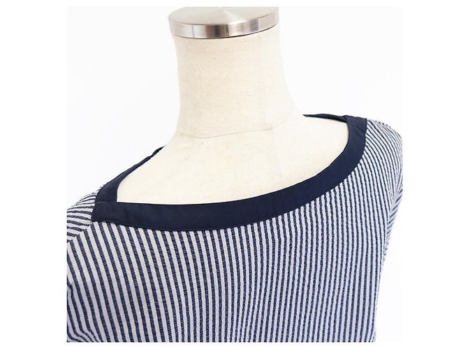 Hermès Hermes Baumwollkleid Weiß Marineblau - Ansicht 8