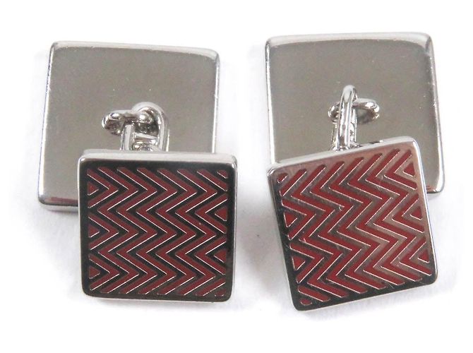 Hermès HERMES Gemelos cuadrados con rayas Chevron Castaño - vista 2