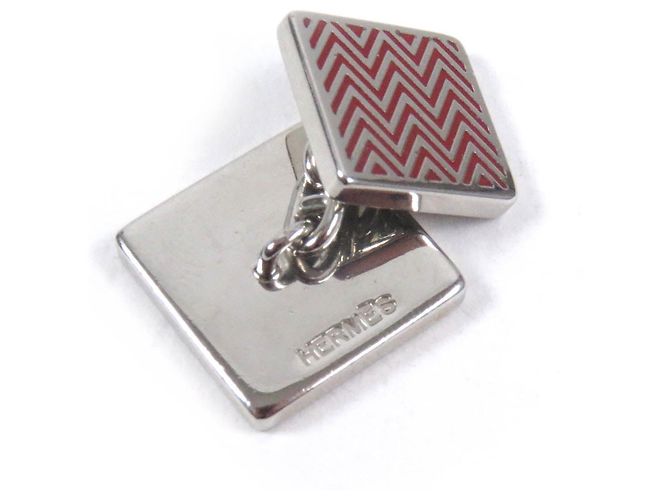 Hermès HERMES Gemelos cuadrados con rayas Chevron Castaño - vista 3