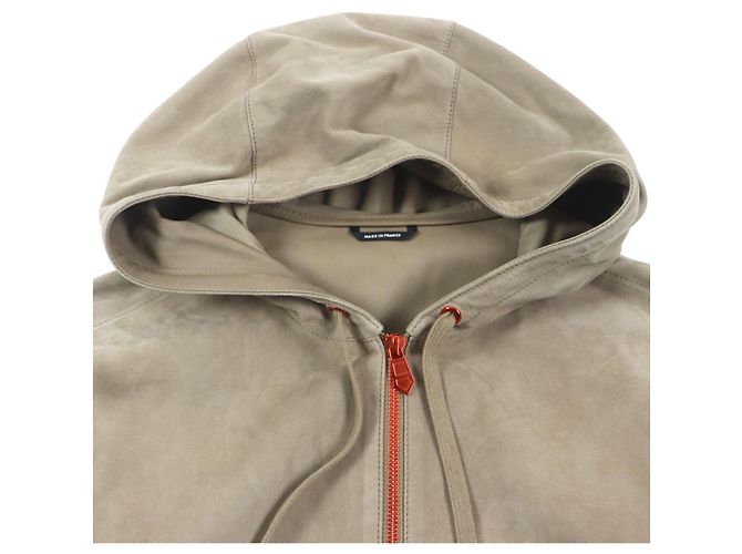 Hermès Chaqueta con capucha con cremallera de cuero de reno HERMES Beige - vista 2