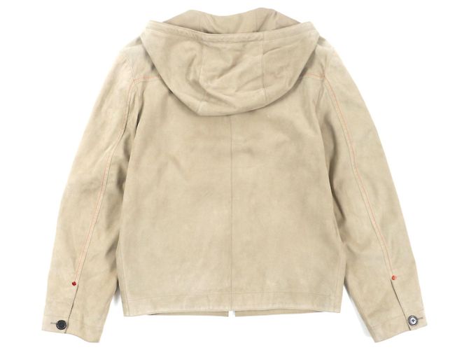 Hermès Chaqueta con capucha con cremallera de cuero de reno HERMES Beige - vista 3