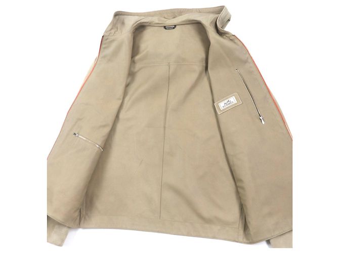 Hermès Chaqueta con capucha con cremallera de cuero de reno HERMES Beige - vista 4