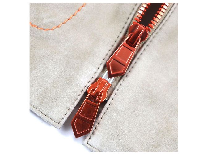 Hermès Chaqueta con capucha con cremallera de cuero de reno HERMES Beige - vista 6