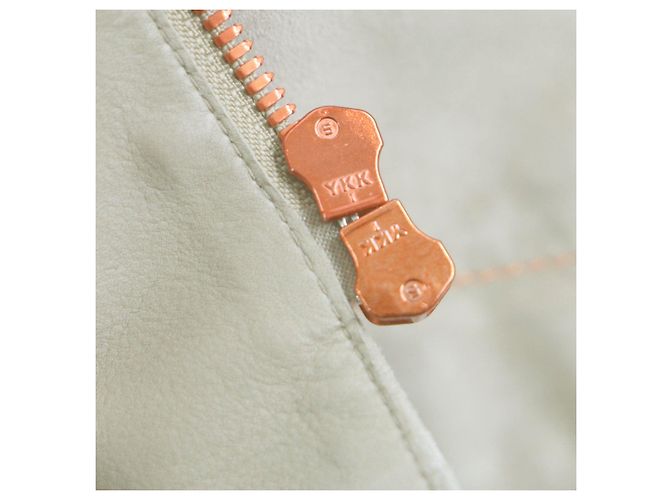 Hermès Chaqueta con capucha con cremallera de cuero de reno HERMES Beige - vista 7