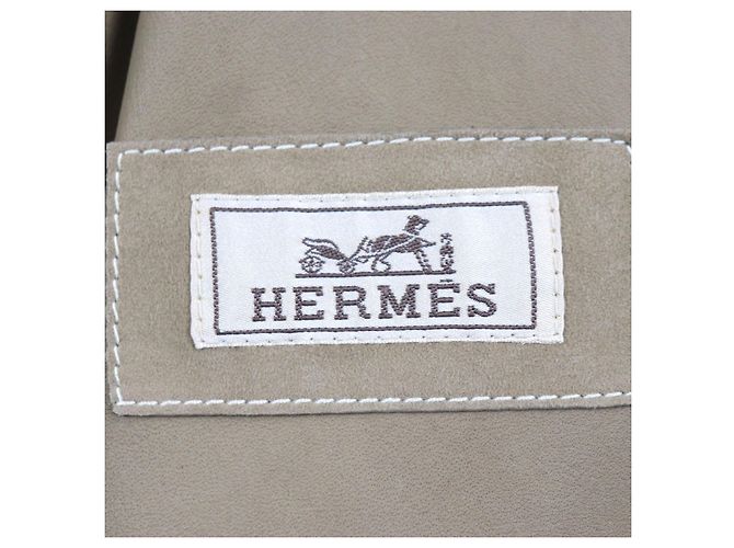 Hermès Chaqueta con capucha con cremallera de cuero de reno HERMES Beige - vista 8