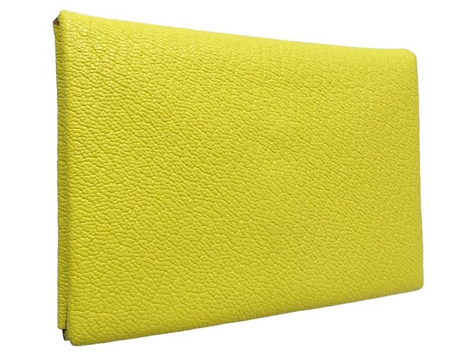 Hermès Monedero de cuero Hermes Calvi Duo Amarillo - vista 3