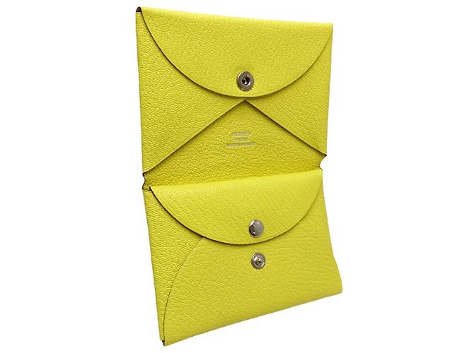 Hermès Monedero de cuero Hermes Calvi Duo Amarillo - vista 5