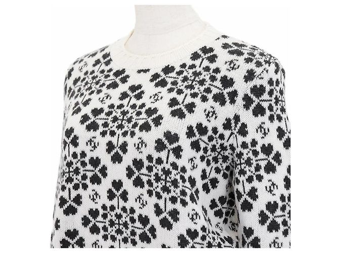 Chanel Kaschmirpullover, Herz-Klee-Muster, Rundhals, Größe 36 Weiß - Ansicht 12