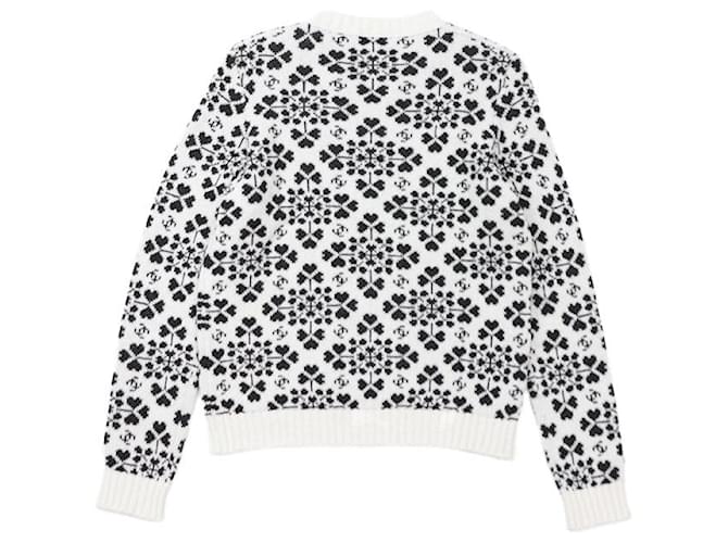 Chanel Kaschmirpullover, Herz-Klee-Muster, Rundhals, Größe 36 Weiß - Ansicht 13