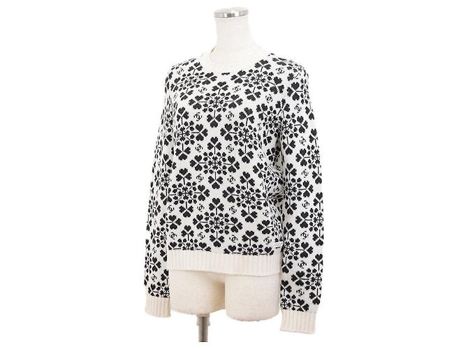 Chanel Kaschmirpullover, Herz-Klee-Muster, Rundhals, Größe 36 Weiß - Ansicht 2