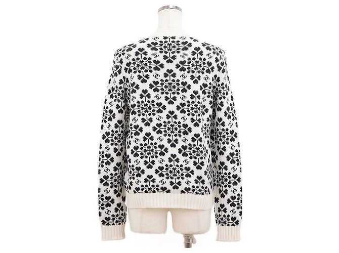 Chanel Kaschmirpullover, Herz-Klee-Muster, Rundhals, Größe 36 Weiß - Ansicht 6