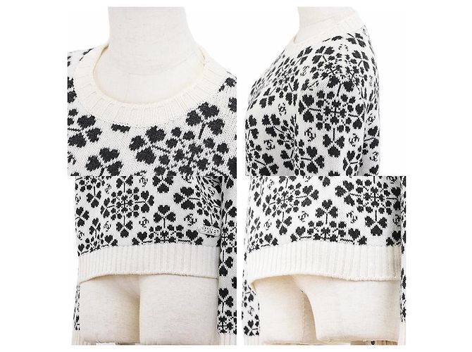 Chanel Kaschmirpullover, Herz-Klee-Muster, Rundhals, Größe 36 Weiß - Ansicht 7