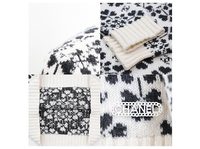 Chanel Kaschmirpullover, Herz-Klee-Muster, Rundhals, Größe 36 Weiß - Ansicht 8