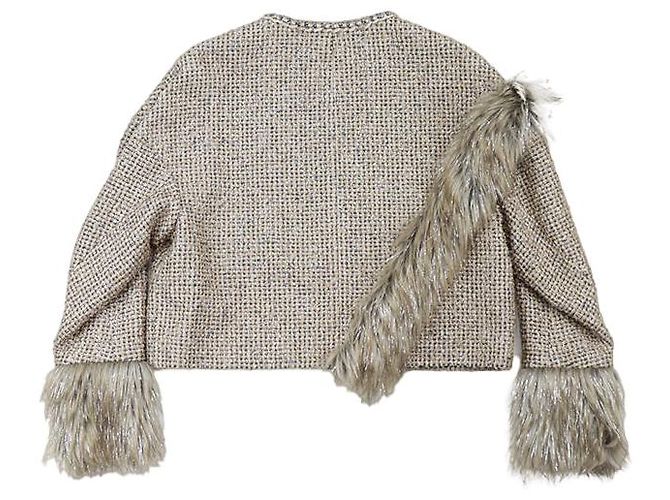 Giacca Chanel senza collo in tweed e ecopelliccia glitterata D'oro - vista 16