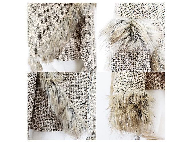 Giacca Chanel senza collo in tweed e ecopelliccia glitterata D'oro - vista 9