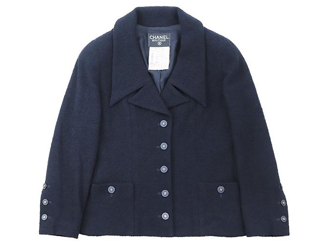Giacca in lino e lana Chanel Blu Blu navy - vista 11