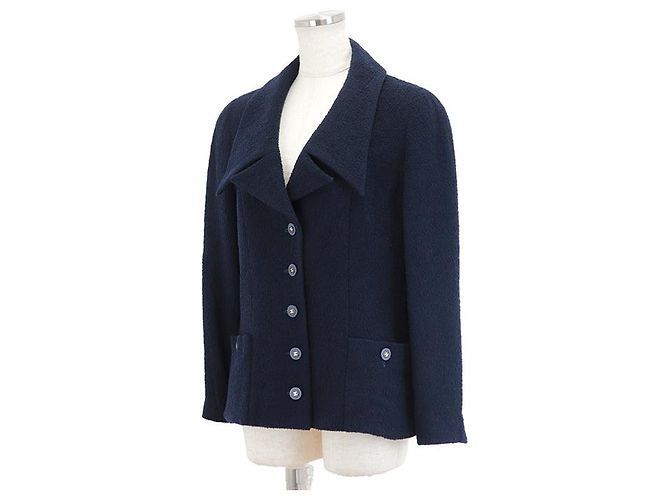 Giacca in lino e lana Chanel Blu Blu navy - vista 2