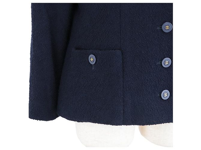 Giacca in lino e lana Chanel Blu Blu navy - vista 4