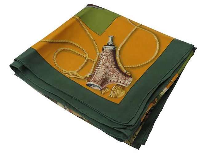 Hermès BUFANDA HERMES LOS RIFLES DE LINARES 1961 1ª EDICIÓN CUADRADA 90 SEDA Caqui - vista 11