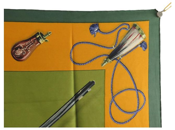 Hermès BUFANDA HERMES LOS RIFLES DE LINARES 1961 1ª EDICIÓN CUADRADA 90 SEDA Caqui - vista 3