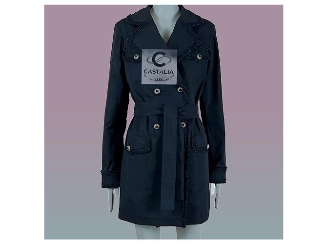Trench Pastoral Negro Chanel con Botones Gripoix CC 34 FR - vista 10