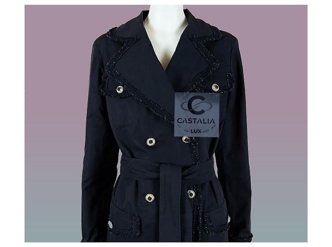 Trench Pastoral Negro Chanel con Botones Gripoix CC 34 FR - vista 7