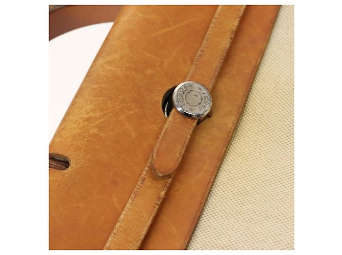 Hermès HERMES Herbag A Dos PM Rucksack aus Canvas Leder Beige Silber Authentisch 126543 - Ansicht 17