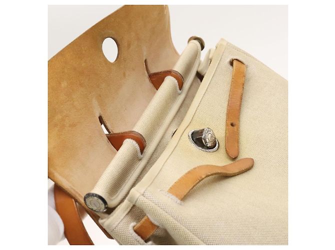 Hermès HERMES Herbag A Dos PM Rucksack aus Canvas Leder Beige Silber Authentisch 126543 - Ansicht 18