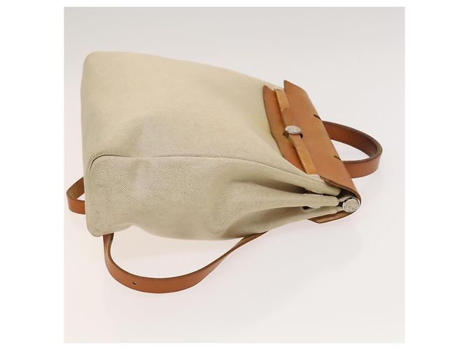 Hermès HERMES Herbag A Dos PM Rucksack aus Canvas Leder Beige Silber Authentisch 126543 - Ansicht 4