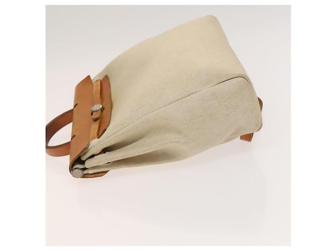 Hermès HERMES Herbag A Dos PM Rucksack aus Canvas Leder Beige Silber Authentisch 126543 - Ansicht 5