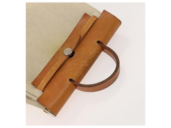 Hermès HERMES Herbag A Dos PM Rucksack aus Canvas Leder Beige Silber Authentisch 126543 - Ansicht 6