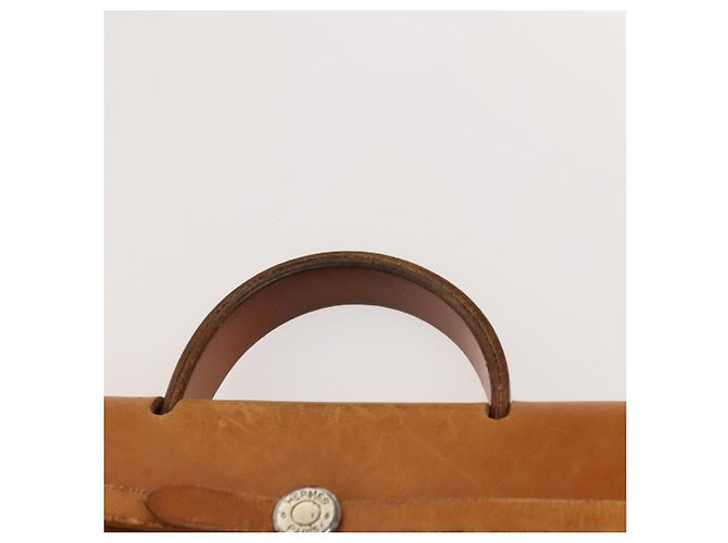 Hermès HERMES Herbag A Dos PM Rucksack aus Canvas Leder Beige Silber Authentisch 126543 - Ansicht 8