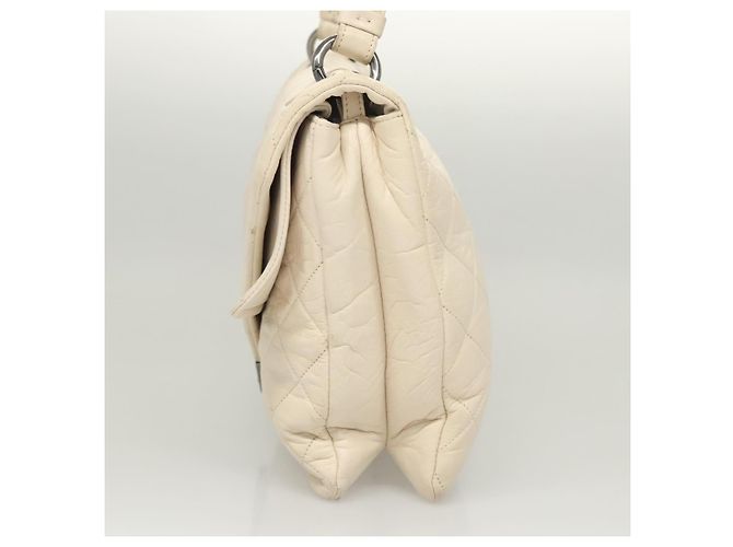 CHANEL Borsa a Spalla Matelassé in Pelle di Agnello Bianca CC Auth 126364 Bianco - vista 3