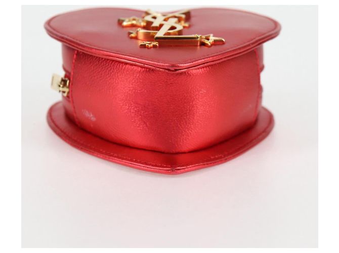 Borsa a spalla con catena Saint Laurent in pelle rossa e oro Auth BD2192M Rosso D'oro - vista 10