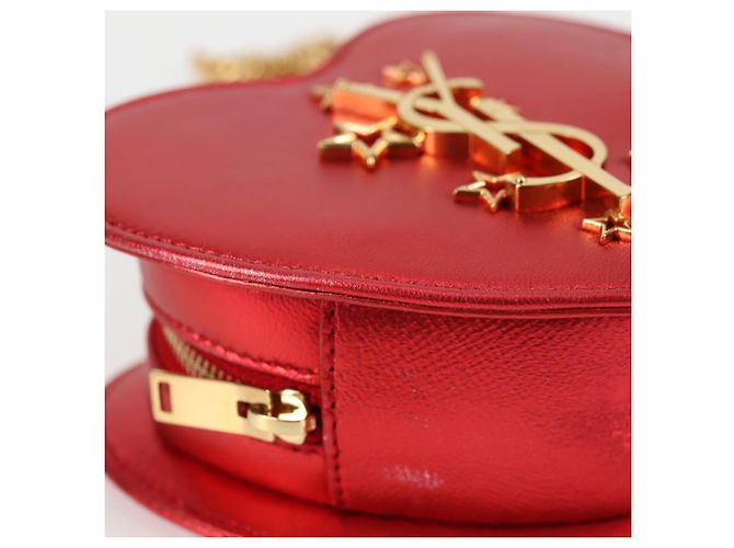 Borsa a spalla con catena Saint Laurent in pelle rossa e oro Auth BD2192M Rosso D'oro - vista 11