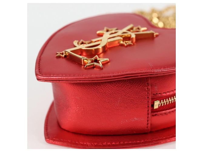 Borsa a spalla con catena Saint Laurent in pelle rossa e oro Auth BD2192M Rosso D'oro - vista 12