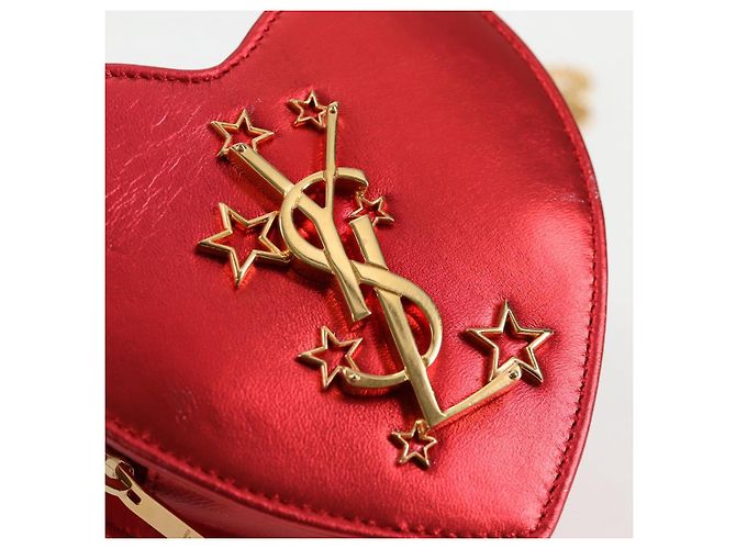 Borsa a spalla con catena Saint Laurent in pelle rossa e oro Auth BD2192M Rosso D'oro - vista 15