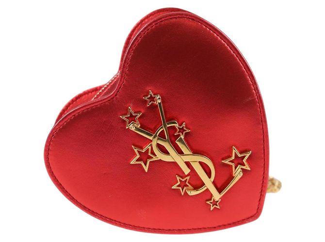 Borsa a spalla con catena Saint Laurent in pelle rossa e oro Auth BD2192M Rosso D'oro - vista 2