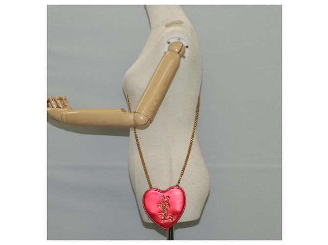 Borsa a spalla con catena Saint Laurent in pelle rossa e oro Auth BD2192M Rosso D'oro - vista 22