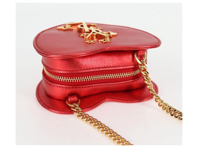 Borsa a spalla con catena Saint Laurent in pelle rossa e oro Auth BD2192M Rosso D'oro - vista 7