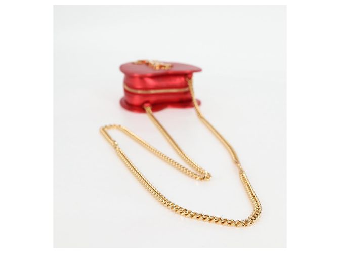 Borsa a spalla con catena Saint Laurent in pelle rossa e oro Auth BD2192M Rosso D'oro - vista 8
