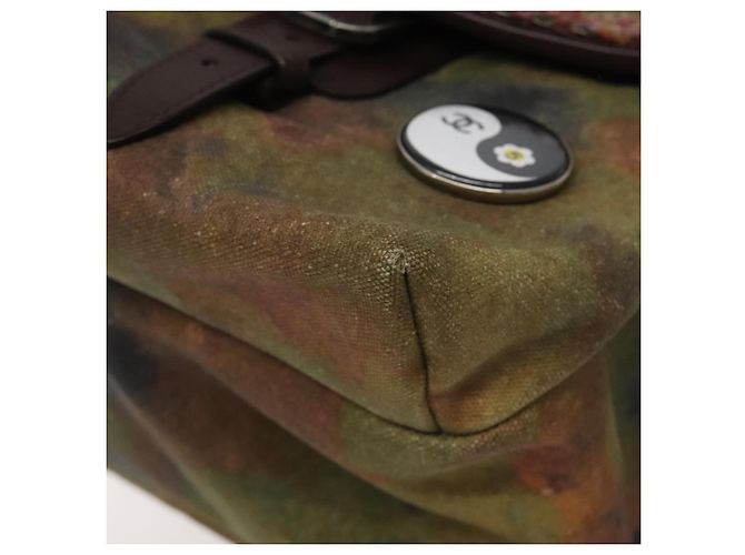 Borsa a spalla CHANEL ricamo graffiti in tela di pelle khaki CC Auth 121519SV Cachi - vista 10