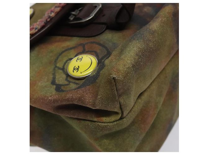 Borsa a spalla CHANEL ricamo graffiti in tela di pelle khaki CC Auth 121519SV Cachi - vista 11