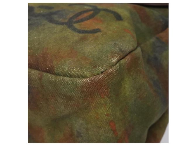 Borsa a spalla CHANEL ricamo graffiti in tela di pelle khaki CC Auth 121519SV Cachi - vista 12
