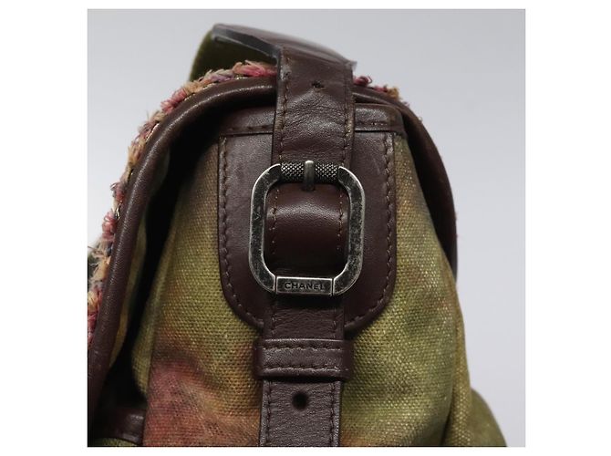 Borsa a spalla CHANEL ricamo graffiti in tela di pelle khaki CC Auth 121519SV Cachi - vista 14