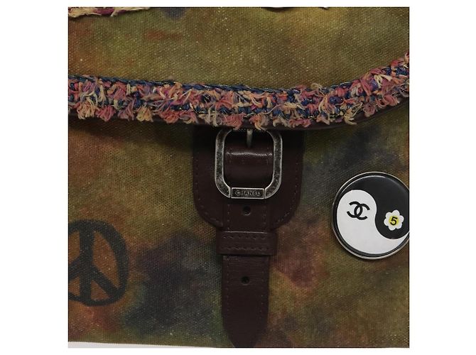Borsa a spalla CHANEL ricamo graffiti in tela di pelle khaki CC Auth 121519SV Cachi - vista 15