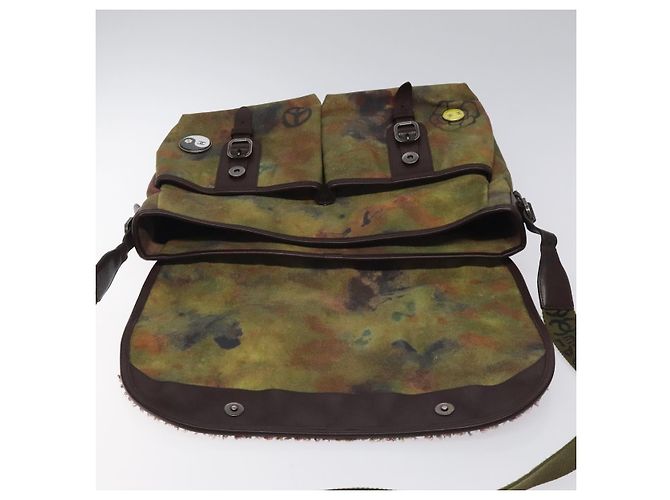 Borsa a spalla CHANEL ricamo graffiti in tela di pelle khaki CC Auth 121519SV Cachi - vista 16