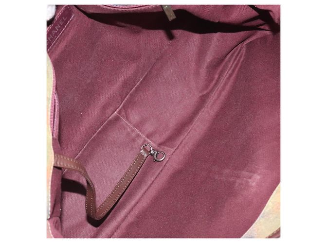 Borsa a spalla CHANEL ricamo graffiti in tela di pelle khaki CC Auth 121519SV Cachi - vista 18