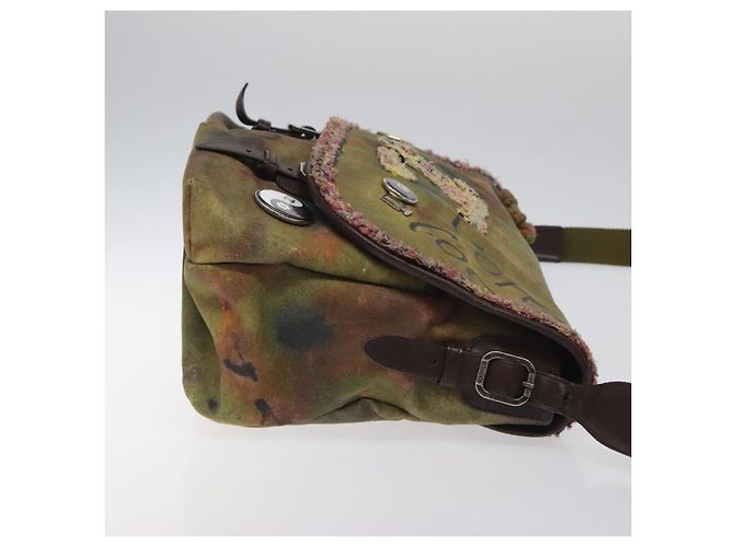 Borsa a spalla CHANEL ricamo graffiti in tela di pelle khaki CC Auth 121519SV Cachi - vista 4